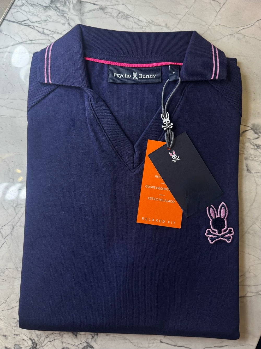 Psycho Bunny Navy Polo with Pink Trim